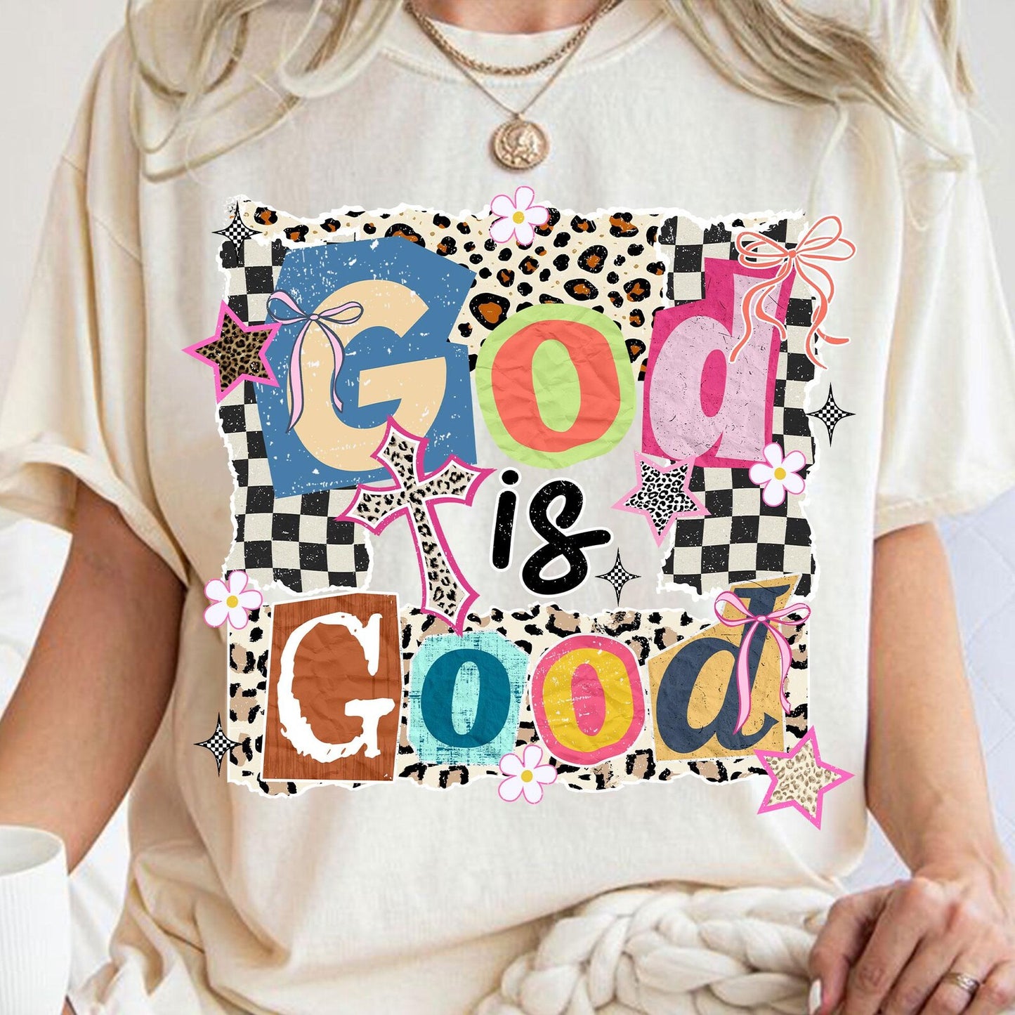 God Is Good T-Shirt — Colorful Patchwork Faith Tee